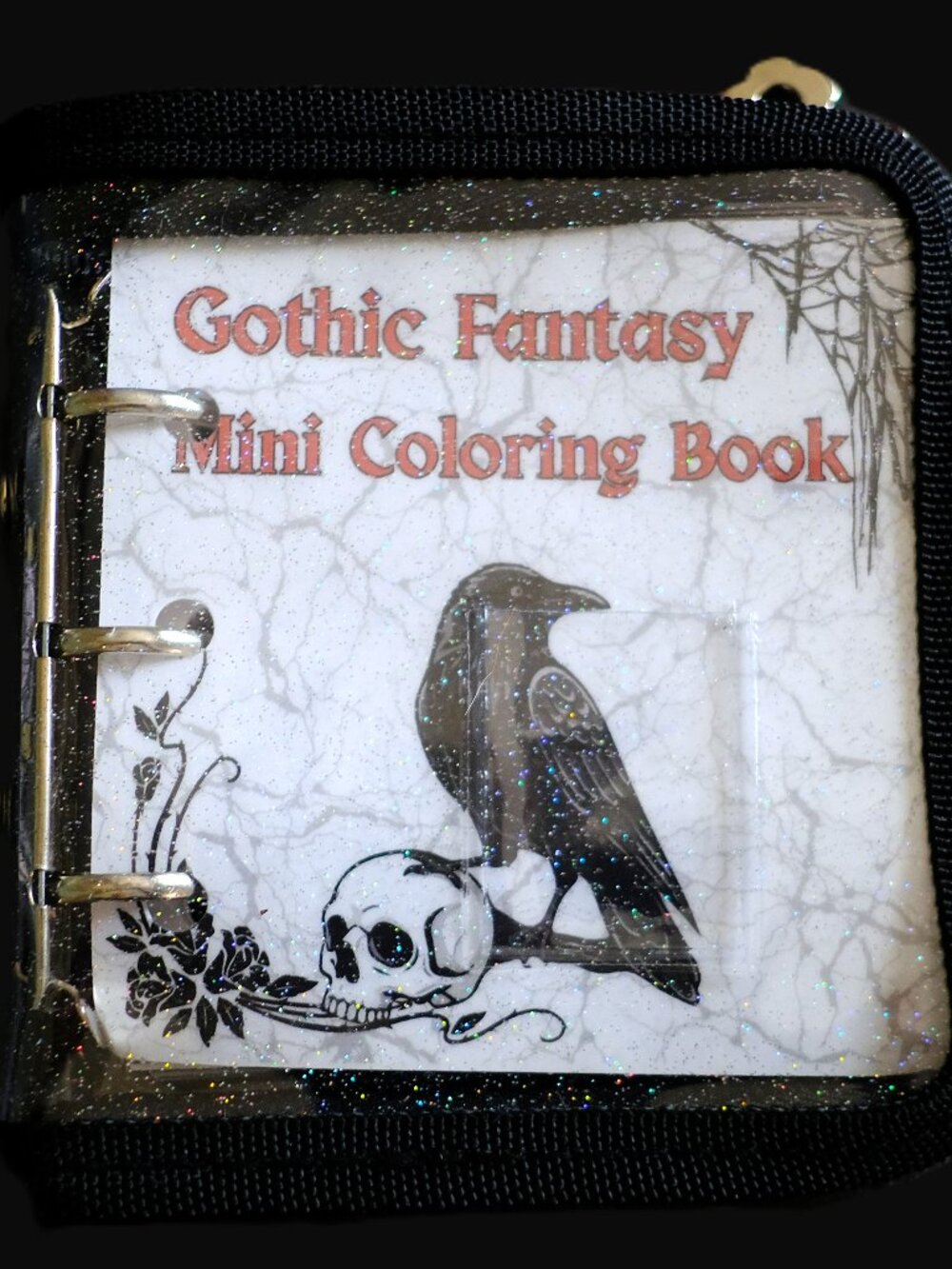 Mini Coloring Book & Pencil Set, Gothic Fantasy, Handmade, binder cover